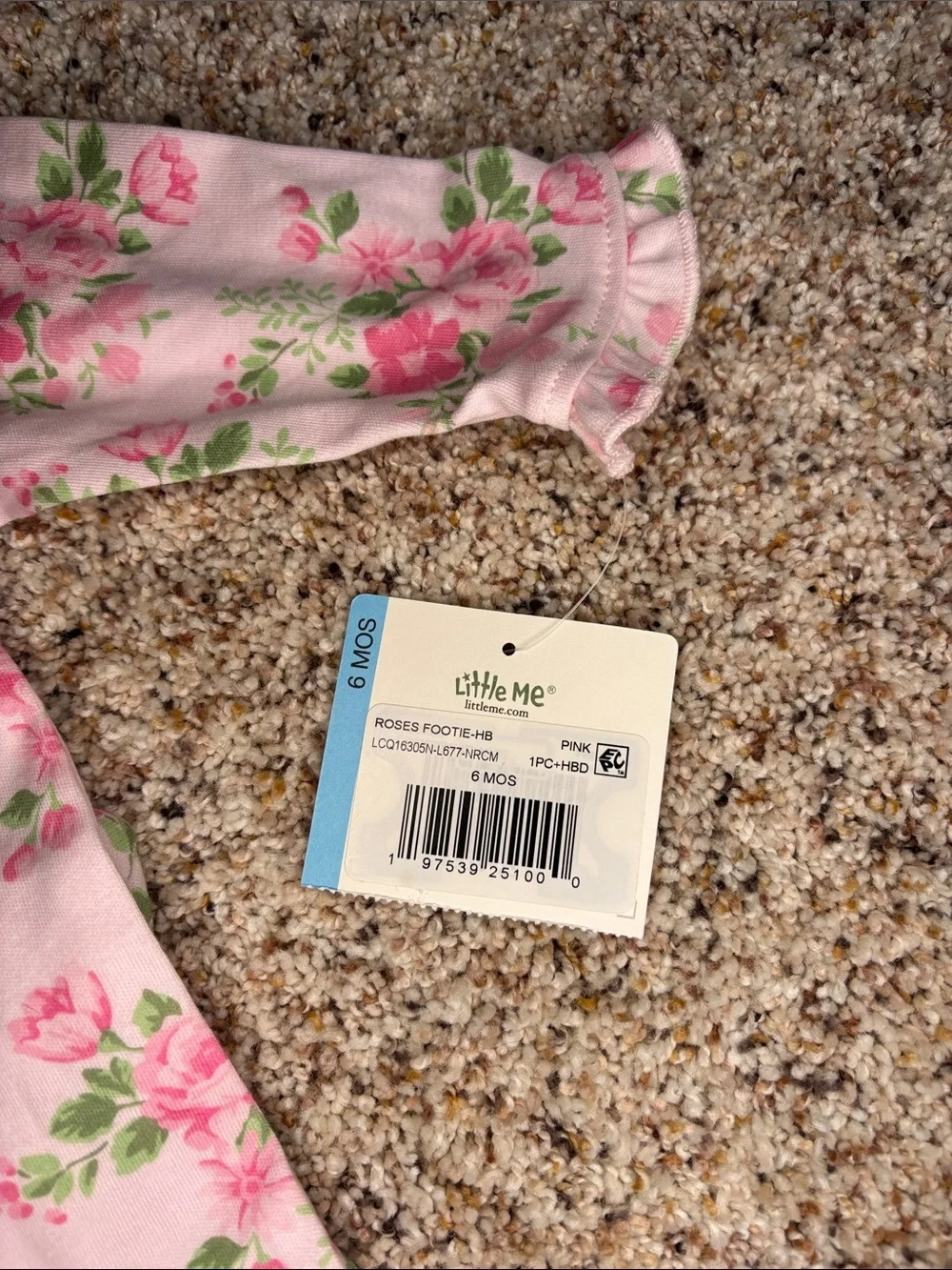 Little Me Pink Floral Footie with Matching Headband
